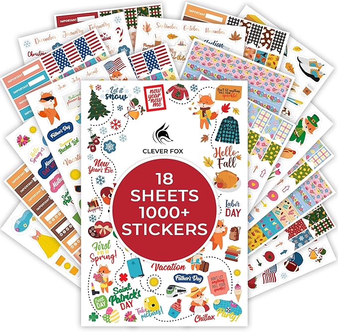 Clever Fox Seasonal Planner Stickers – 600+ Month, Holiday, Washi Tape & Seasons Stickers for Monthly Journal & Calendar – 18 Sheets (Seasonal Pack)