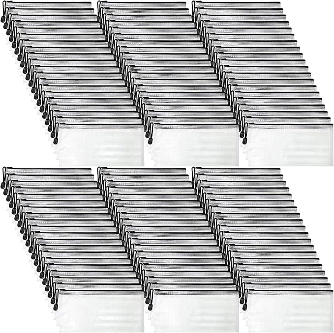 Zhehao 200 Pieces A6 Mesh Zipper Pouch Bulk Mesh Bags with Zipper Waterproof Small Pencil Pouches for School Office Supplies Organization 9.4 x 4.5 Inches(Black and White)