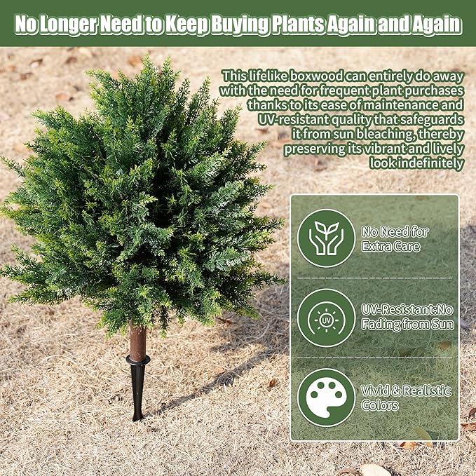 24inch Artificial Cedar Christmas Tree, Norfolk Pine Tree. 4 Sets Faux Cypress Topiary with Spikes Outdoor Christmas Tree Front Porch Decor, Fake Shrubs Planters, Christmas Pot Fillers Urn Filler