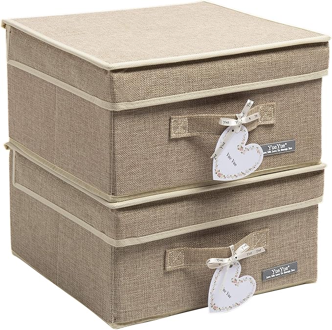 YueYue Foldable Fabric Closet Organizer Bins Box Storage - 2 Pack 12.4 X 12 X 6.7 Inch Storage Bins With Lids Boxes Linen - Bins Storage Box Collapsible Cloth Pack Lid