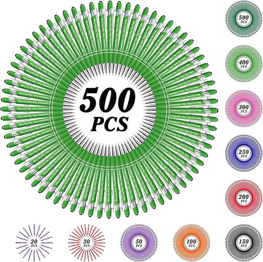 Max 500 Pcs Personalized Pens Bulk, Custom Pens with Free Engraving, Customized Stylus Tip Ballpoint Pen with Your Name Massage Text for School Office Business Graduation Anniversaries-500 Packs