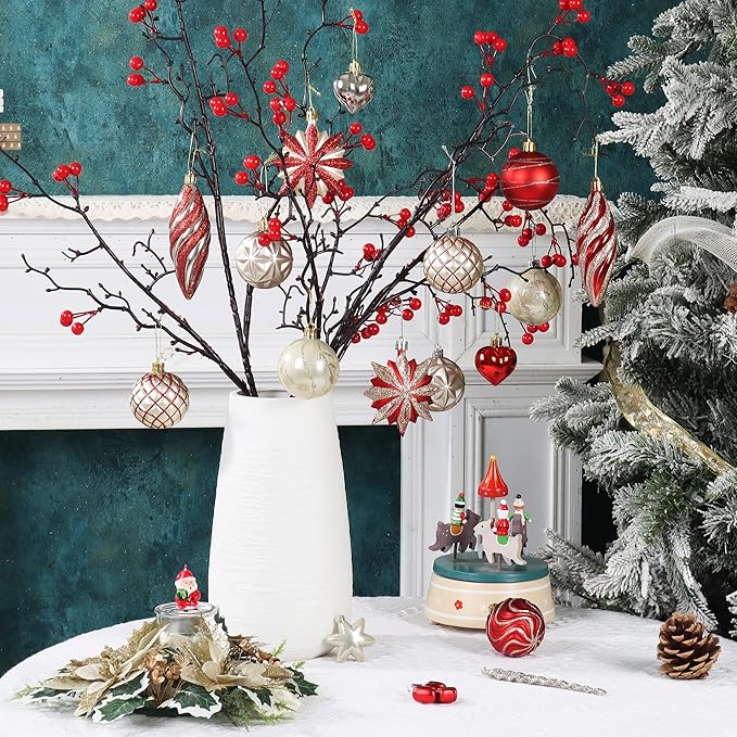 82Pcs Gold and Red Christmas Ornaments Set, Shatterproof Medium Christmas Ball Ornaments, Christmas Decorations Hanging Ornaments for Xmas Trees, Holiday, Party Decor (Gold & Red)