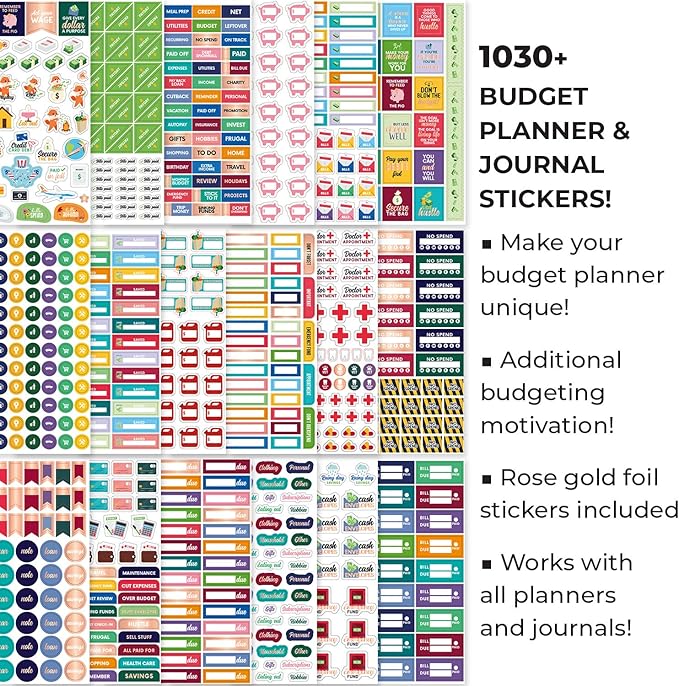 Budget Stickers by Clever Fox - 18 Sheets Set of 1030+ Unique Budget Planner Stickers for Your Monthly, Weekly & Daily Planner, Budget Planner, Calendar or Journal, Budget Sticker Book (Budget Pack)