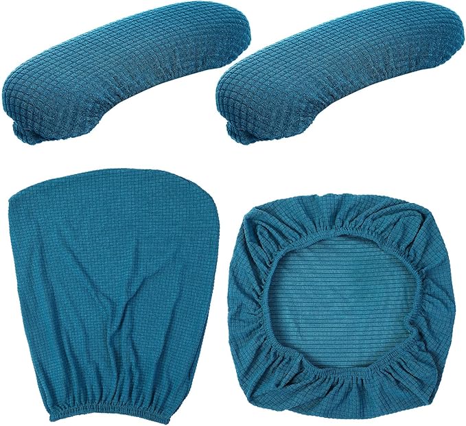 Tallew 4 Pcs Office Chair Covers Set Computer Universal Protective Stretchable Chair Seat Covers Desk Armrest Slipcovers Pads Office Cushion Backrest for Rotating(Emerald Green)