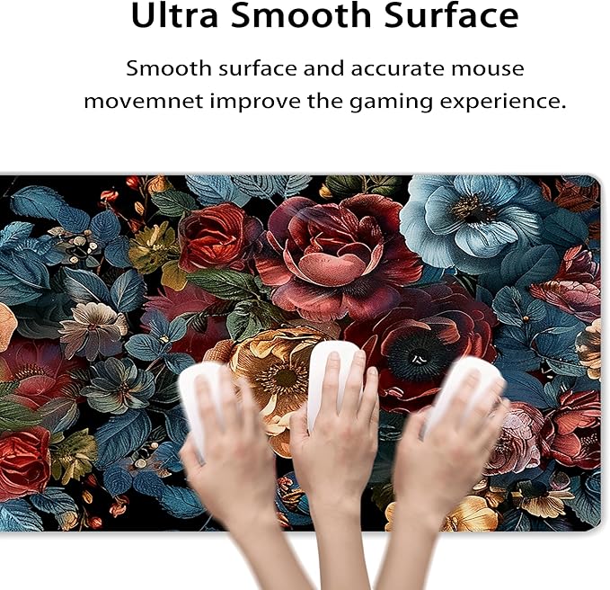 31.5”x11.8”Large Gaming Mouse Pad for Desk, Mouse Mat with Seamed Edges, Waterproof Desk Pad, Non-Slip Rubber Base, Keyboard Pad Computer Mat, Big XL Mousepad-Vintage Chic Rose Flowers