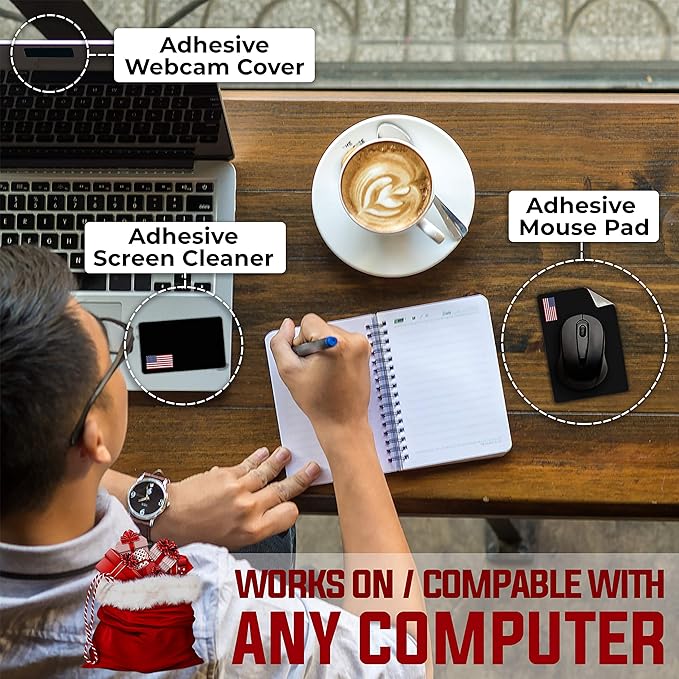 Mouse Pad Adhesive Bottom - Sticks to Any Surface - Portable - Webcam Covers and Screen Cleaner Included (USA Flag)