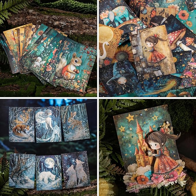 Large 6 Sets 60 Pcs Washi Stickers Book Kit for Journaling, Vintage Aesthetic Fairy Forest Magic Scrapbook Stickers for Scrapbooking Bullet Junk Journal Supplies Planner Stationery Collage Craft Gifts