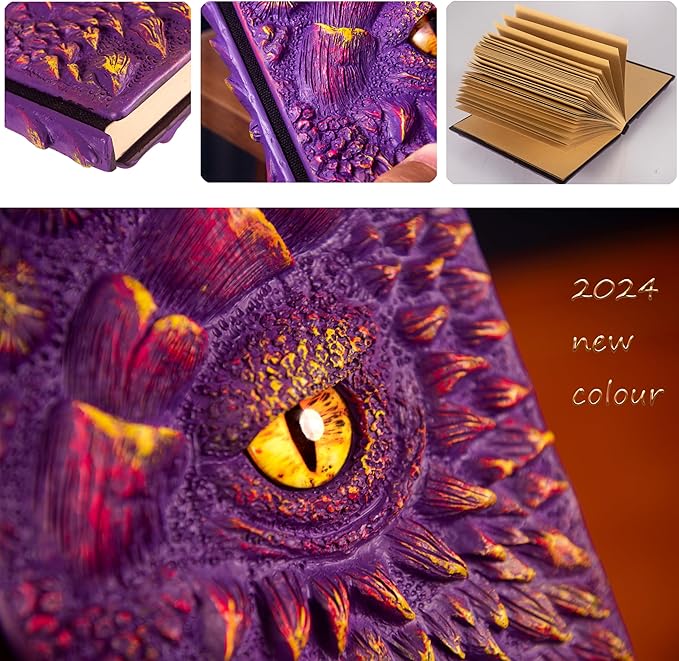 3D Dragon Eye Embossed Journal,Resin Engraving Notebook,Dnd notebook for Dragon Lovers ，Blank Paper,Hardcover Travel Notepad for Writing,Sketchbook,Collection,Gift,Decoration A4 and A5 Size (A5-Purple