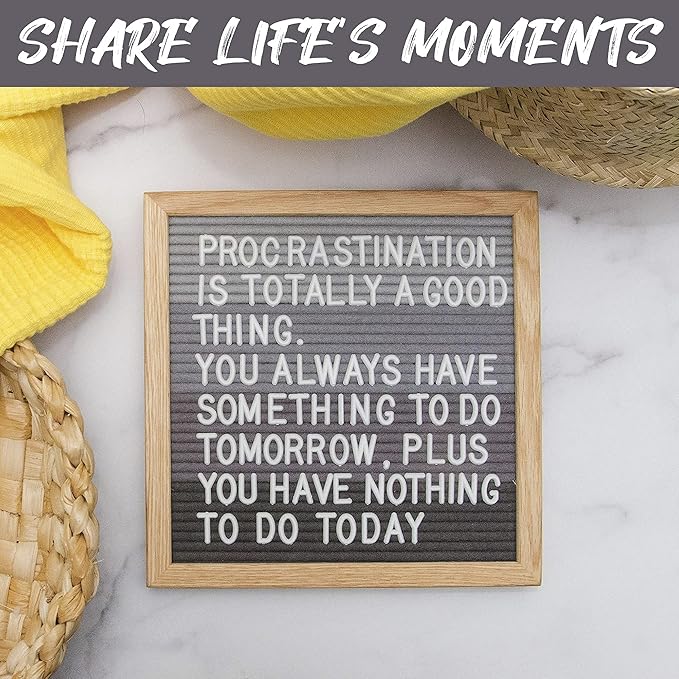 Felt Like Sharing Square Letter Board (Grayscale Felt - 10”x10”) – Changeable Message Board with 3 Sets of Felt Board Letters – Statement Wall Sign for Quotes, Home or Holiday Decor In Oak Frame