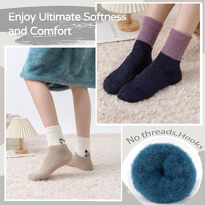 5 Pairs Fuzzy Soft Cozy Comfortable Socks for Women, Casual Sleep Comfy Socks, Perfect Warm Winter Gifts for Women