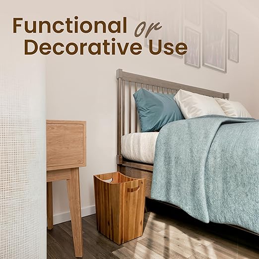 2 Gallon Acacia Wooden Bin, Wastebasket – Small Trash Can, Decorative Bathroom Trash Can, Waste Basket for Bedroom, Office Garbage Can, Wood Bathroom Accessories, Boho Bedroom Decor