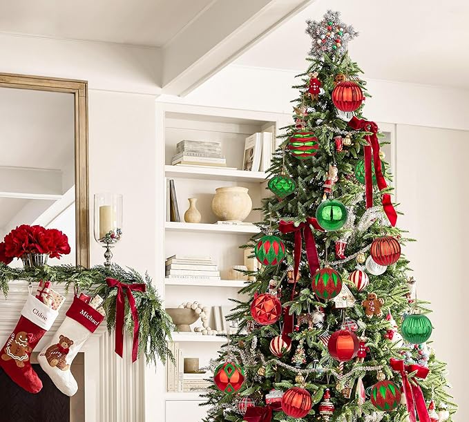 Hollyone 4 Inch Red & Green Christmas Ornaments - 12 Pcs Shatterproof Balls for Xmas Tree Decor & Holiday Party Wreath (Red & Green, 100mm)