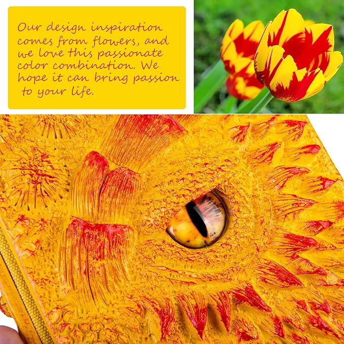 3D Dragon Eye Embossed Journal,Resin Engraving Notebook,Dnd notebook for Dragon Lovers ，Blank Paper,Hardcover Travel Notepad for Writing,Sketchbook,Collection,Gift,Decoration A4 and A5 Size (A5-Yellow)