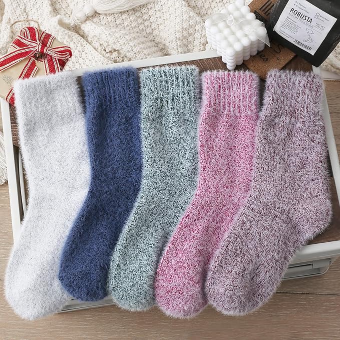 5 Pairs Fuzzy Soft Cozy Comfortable Socks for Women, Casual Sleep Comfy Socks, Perfect Warm Winter Gifts for Women