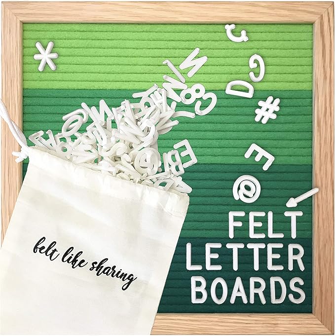 Felt Like Sharing Square Letter Board (Green Felt - 10”x10”) – Changeable Message Board with 3 Sets of Felt Board Letters – Statement Wall Sign for Quotes, Home or Holiday Decor In Oak Frame