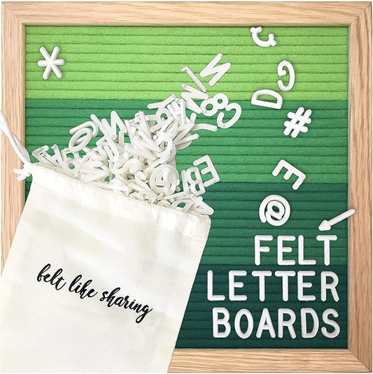 Felt Like Sharing Square Letter Board (Green Felt - 10”x10”) – Changeable Message Board with 3 Sets of Felt Board Letters – Statement Wall Sign for Quotes, Home or Holiday Decor In Oak Frame
