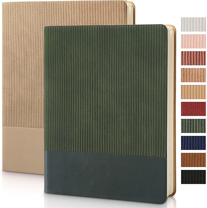Lined Journal Notebook for Work College Ruled Note Book 7.2"x9.6" B5 PU Leather Daily Journaling 160 Pages for Women Men Writing Home School Supplies Business (Khaki/Green)