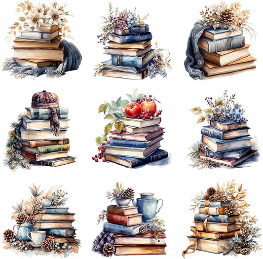 XERE 144 Pcs Stacked Books Four Seasons Sticker Book for Journaling Notebooks, Sketchbook, Bookmark Making, Junk Journal, Budget Planner, Scrapbook Art Supplies Stickers