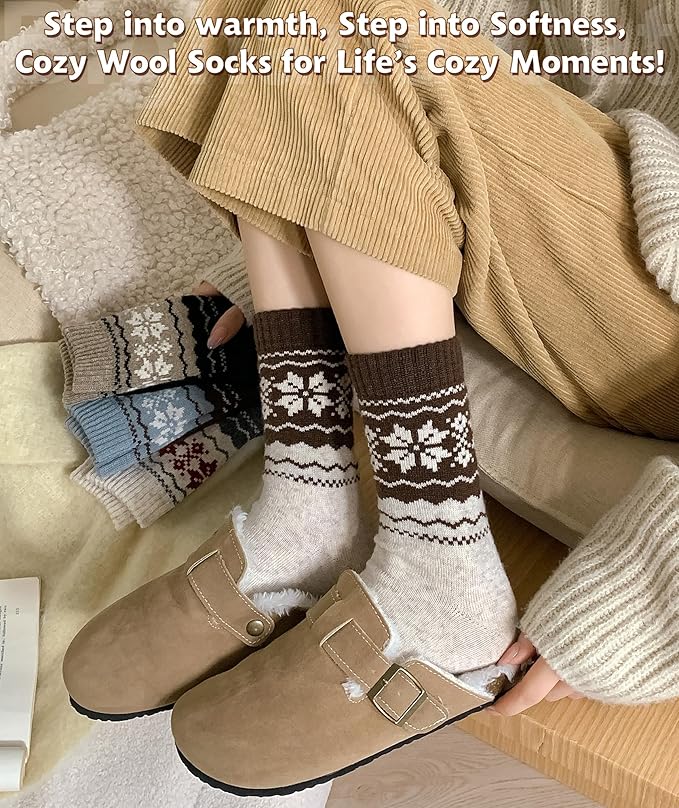 IIG Cute Warm Wool Socks for Women Super Cozy Thick Crew Winter Socks Gifts, 5 Pairs