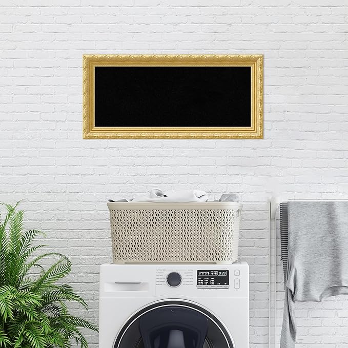 Amanti Art Black Cork Board for Wall, 16x34 Vision Board with Gold Wood Frame, Medium Corkboard Office Decor for Home Organization, Traditional Corkboard Pinboard to Display Items for Home