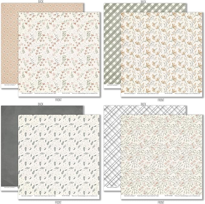 Pattern Paper Pack - Watercolor Florals - 12x12 Scrapbook Paper 12x12 Floral Scrapbook Card Making Crafting Scrapbooking - by Miss Kate Cuttables
