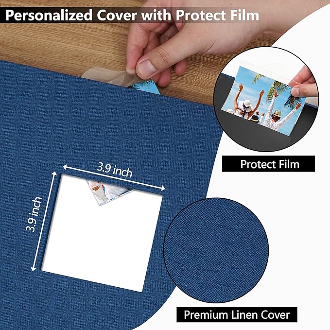 Vienrose Scrapbook Photo Album 12x12 Inch 3 Ring Binder, Linen Cover Large DIY Scrapbooks with 50 Sheets Plastic Sleeves 100 Pages Blank Black Inner Pages for Wedding Birthday Travel Baby Photos Blue