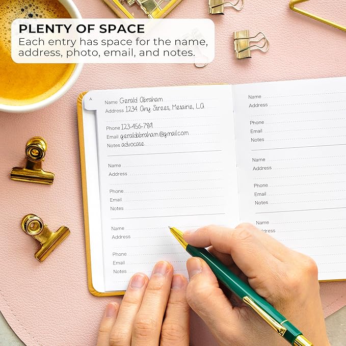 Clever Fox Address Book with alphabetic tabs - PU Leather Telephone and Address Book for Keeping Contacts Safe, Contact Organizer Journal, Small Size (4.0″ x 5.5″), Hardcover, Amber Yellow