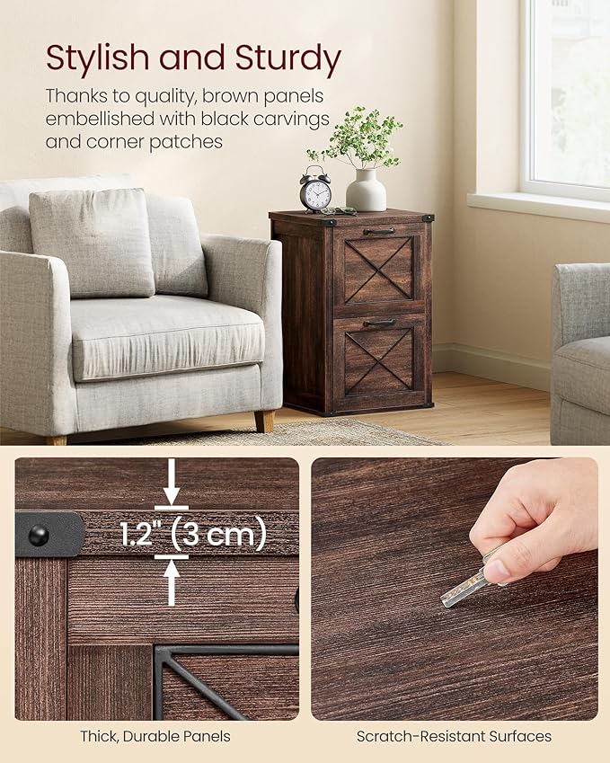 VASAGLE File Cabinet, Filing Cabinet with 2 File Drawers, Printer Stand, Fit A4, Letter Size, Hanging File Folders, Modern Farmhouse Style, for Home Office, Maroon Brown UOFC048K01