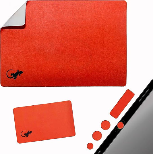 Mouse Pad Adhesive Bottom - Sticks to Any Surface - Portable - Webcam Covers and Screen Cleaner Included (Red)