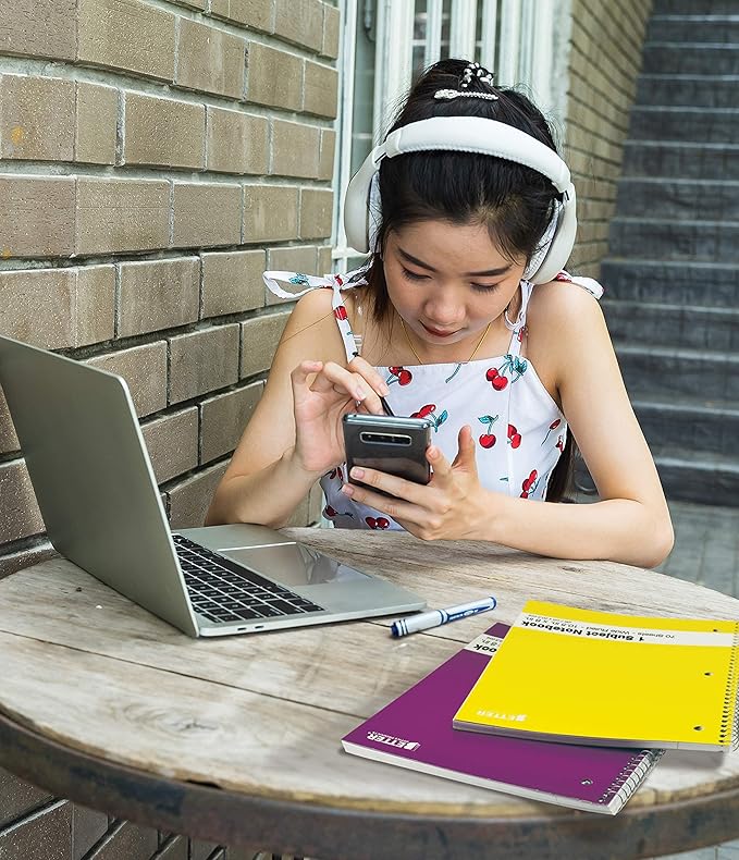 Better Office Products Spiral Notebooks 1-Subject, 24 Pack, Wide Rule, 70 Sheet, 8 x 10.5 inches, 6 Assorted Primary Colors, 24 Pack