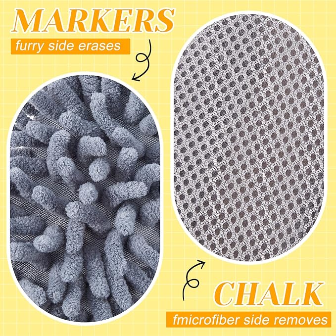 Zonon 4 Pieces Dry Erase Eraser Microfiber Shag Washable Whiteboard Eraser for Markers, Chalk, Classroom, Home and Office(Blue,Yellow,Gray)