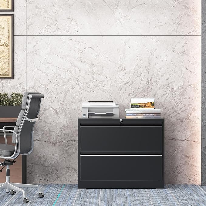 2 Drawer Lateral File Cabinet with Lock, File Cabinet, Metal Lateral Filing Cabinets for Home Office, File Storage Cabinet for Legal/Letter/A4 Documents, Assembly Required (Black, 35'W)