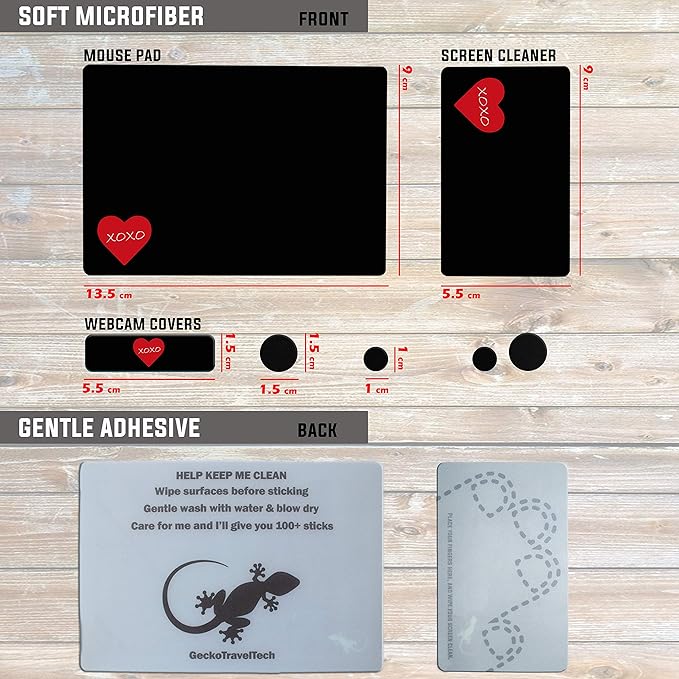 Mouse Pad Adhesive Bottom - Sticks to Any Surface - Portable - Webcam Covers and Screen Cleaner Included (Heart XOXO)