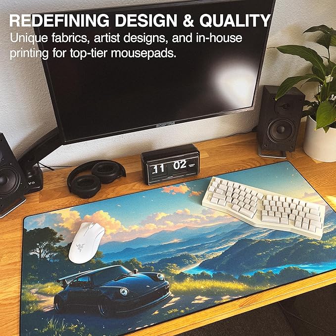 MPCO. Manga Motors Large Gaming Desk Pad - 36" x 17" Aeroglyde Fabric Porsche-Blue Desk Mats - Non-Slip, Washable, Smooth Glide for Precision Gaming & Work