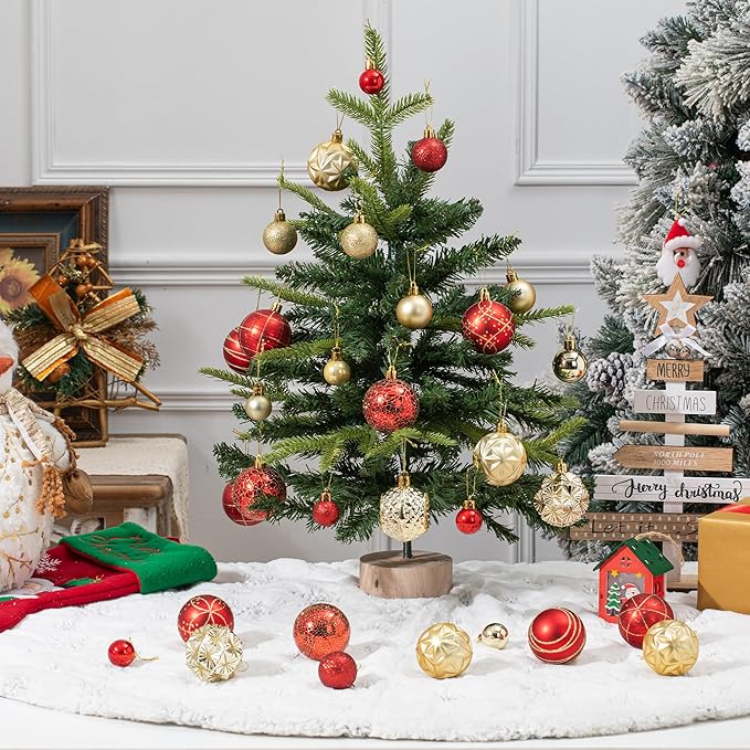 100ct Red and Gold Christmas Ornaments Set, Shatterproof Xmas Tree Ornaments Decorations Collection, Hanging Plastic Christmas Balls for Holiday Party Wedding (Red&Gold)