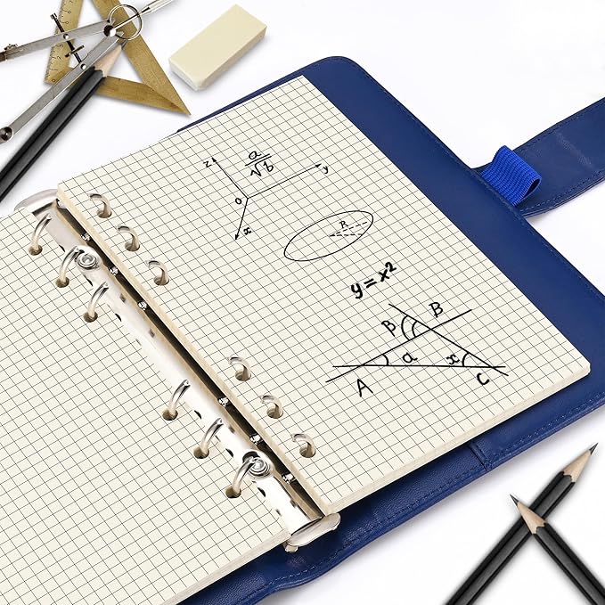 A6 Grid-Ruled Refill Paper, 100gsm Thick Beige No-Bleed Sheets (80-Pack), Pre-Punched – Fits A6 6-Ring Binders for Office, School & Teachers