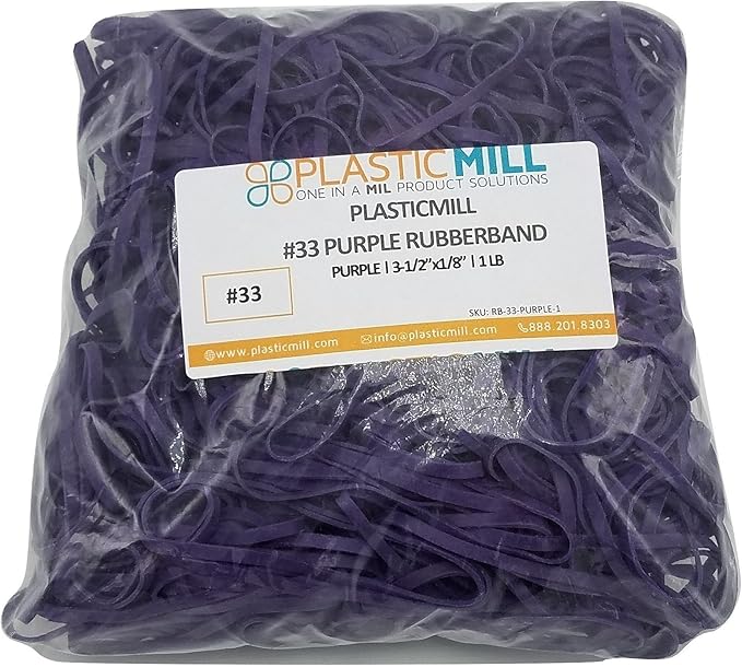 PlasticMill Purple Rubber Bands Size 33 (3 1/2" x 1/8") - #33 Colored Rubber Bands Office Supplies - Strong, Elastic Bands for Crafts, Balloon Garland, Cash, File Folders (1,000-Pack)