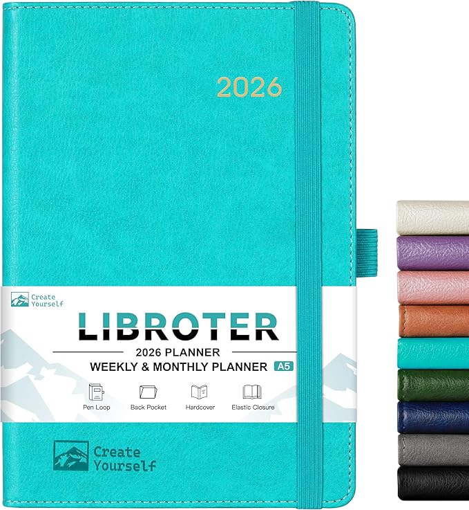 2026 Planner - Planner 2026, 2026 Weekly Monthly Planner, Jan.2026 - Dec.2026, 5.7'' x 8.4'', Thick Paper, Leather Cover, Pen Holder, Back Pocket, Bookmarks, Perfect Daily Organizer - Green