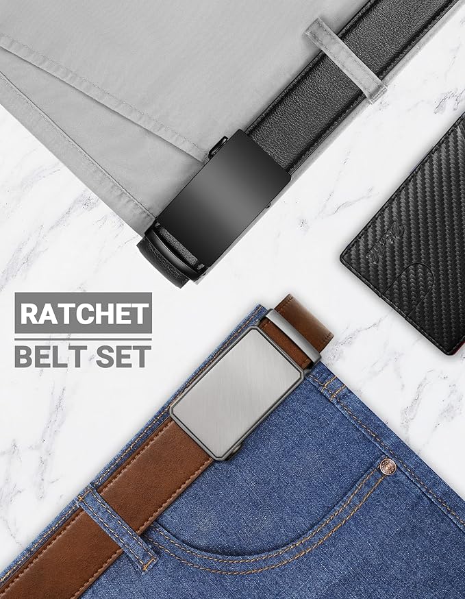 Zitahli Ratchet Belt for Men - 2 Packs Leather Mens belt For Gift Men Dress and Casual,Trim to Fit