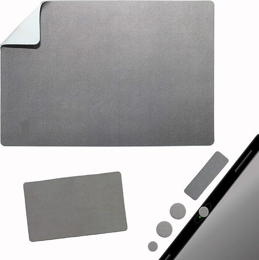 Mouse Pad Adhesive Bottom - Sticks to Any Surface - Portable - Webcam Covers Included (Blank Gray)