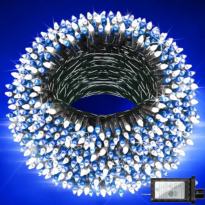 1500 LED Christmas Lights Outdoor with 12 Modes, 470FT Green Wire Christmas String Fairy Lights with Timer & Dimmable, Waterproof Twinkle Tree Lights for House Party Wedding Xmas Decor, Blue & White