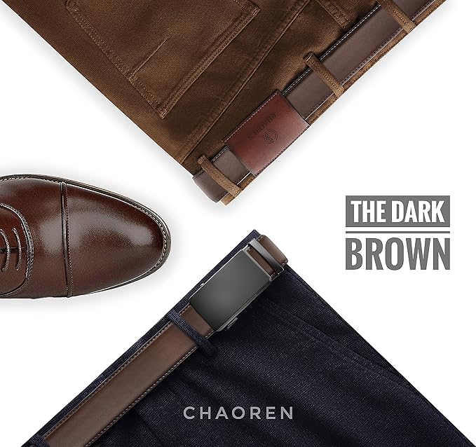 CHAOREN Mens Belt - Mens Ratchet Belt Leather 1 3/8" for Dress Pant - Micro Adjustable Belt Fit Everywhere