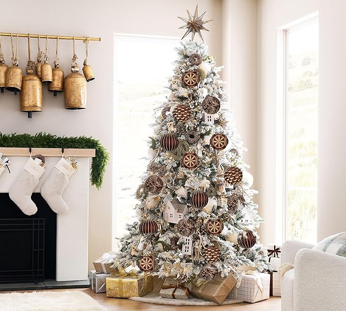 Hollyone 4.7 Inch Large Brown and Gold Christmas Ornaments 4Pcs Christmas Tree Balls Bronze Ornaments Shatterproof Christmas Ornaments for Xmas Tree Decor Party Wreath Home Decor (Brown, 120mm)