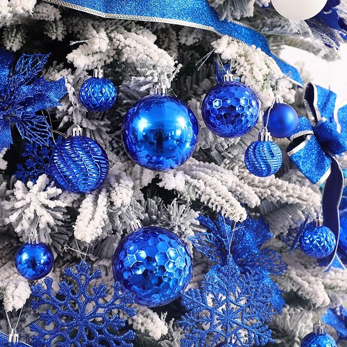 Christmas Balls Ornaments -36pcs Shatterproof Christmas Tree Decorations with Hanging Loop for Xmas Tree Wedding Holiday Party Home Decor,6 Styles in 3 Sizes(Diamond Blue)
