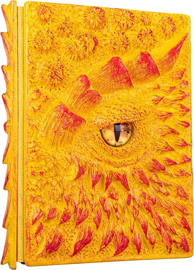 3D Dragon Eye Embossed Journal,Resin Engraving Notebook,Dnd notebook for Dragon Lovers ，Blank Paper,Hardcover Travel Notepad for Writing,Sketchbook,Collection,Gift,Decoration A4 and A5 Size (A5-Yellow)