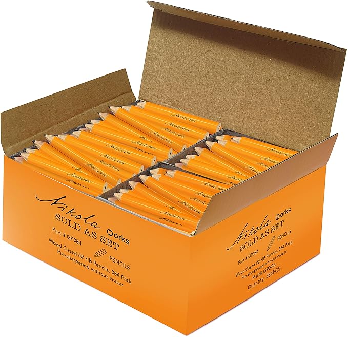 Mini Golf Pencils Without Erasers - 384 Count - Classic Pre-Sharpened #2 HB American Pew Pencils Standard Hex Shaped Bulk Pack