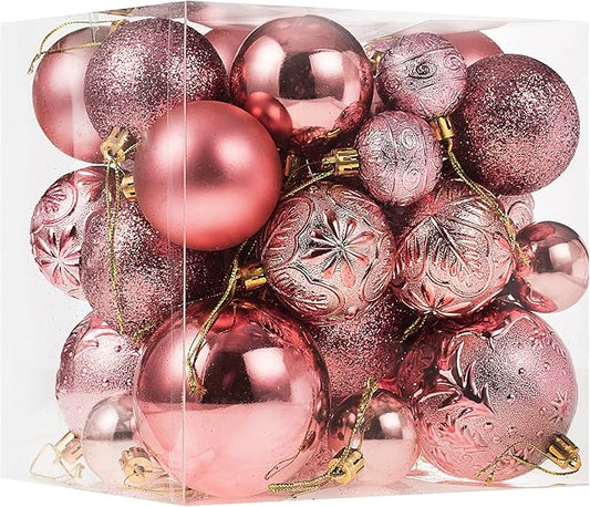 Senjie Rose Gold Shatterproof Christmas Ornaments, 32 Pcs, Plastic, Hanging, Christmas, Wedding
