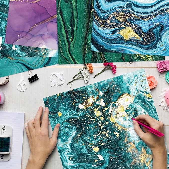 48 Sheets Scrapbook Paper 11x11, Marbling Pattern Decorative Scrapbook Paper for Journals DIY Cards and Photo Albums, Aesthetic Craft Supplies for Kids and Adults