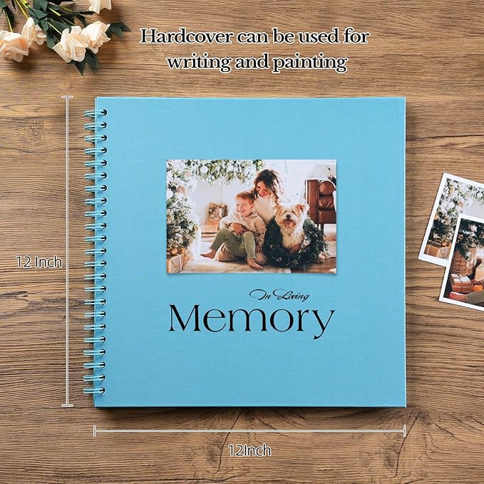 potricher 12 x 12 Inch DIY Scrapbook Album 40 Pages Hardcover Kraft Paper Scrap Book Photo Albums Memory Book for Wedding and Anniversary Family (Blue, 12 Inch)