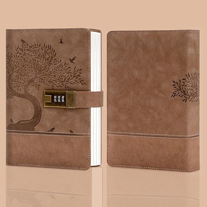 Vintage Diary with Lock for Women Men 256 Pages Leather Password Journal with Lock A5 Locked Journals for Writing Note Taking, 5.9x 8.3 in, Brown